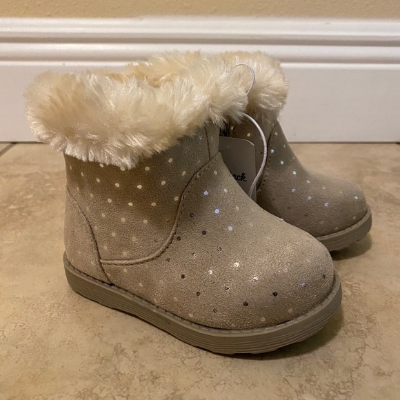 NIB Cat & Jack tan boots with fur top and sparkles - Picture 2 of 7